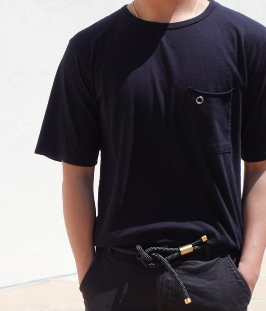 Coelle Apparel – Black Cotton T-Shirt with Pocket and Grommet Detail